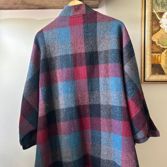 Plaid Wool Blend Batwing Cape Coat - Picture 6 of 6